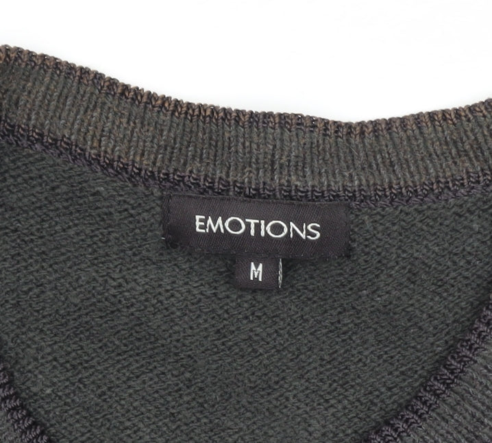 Emotions Womens Black Sleeveless Cardigan Vest M Embroidered Beaded Knit