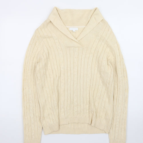 Charter Club Men Beige Cable-Knit Cotton Jumper L Collared Pullover
