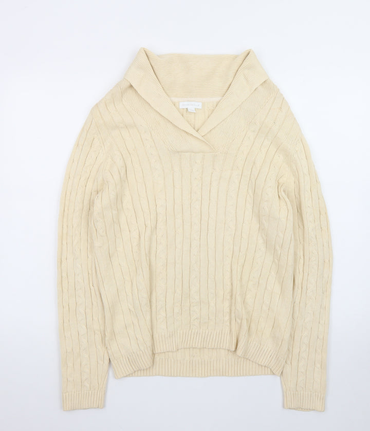 Charter Club Men Beige Cable-Knit Cotton Jumper L Collared Pullover