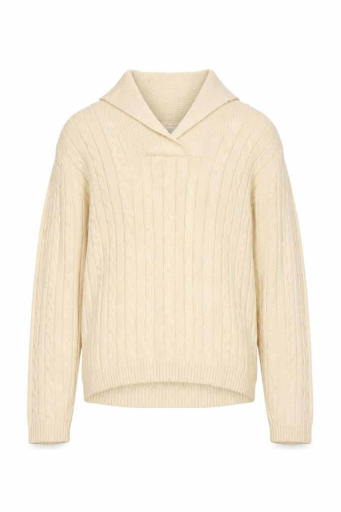 Front view of Charter Club Men Beige Cable-Knit Cotton Jumper L Collared Pullover