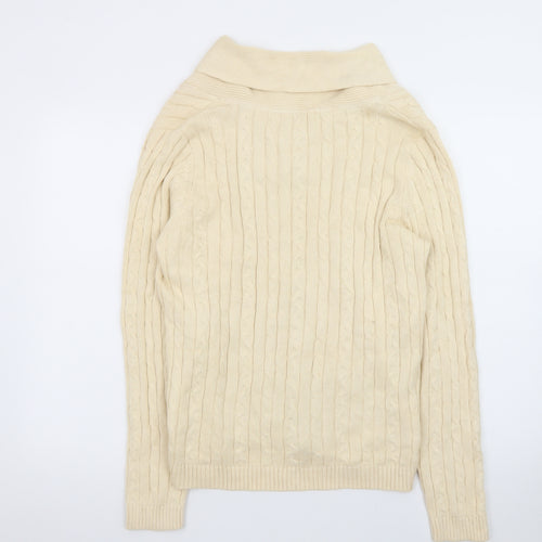 Charter Club Men Beige Cable-Knit Cotton Jumper L Collared Pullover