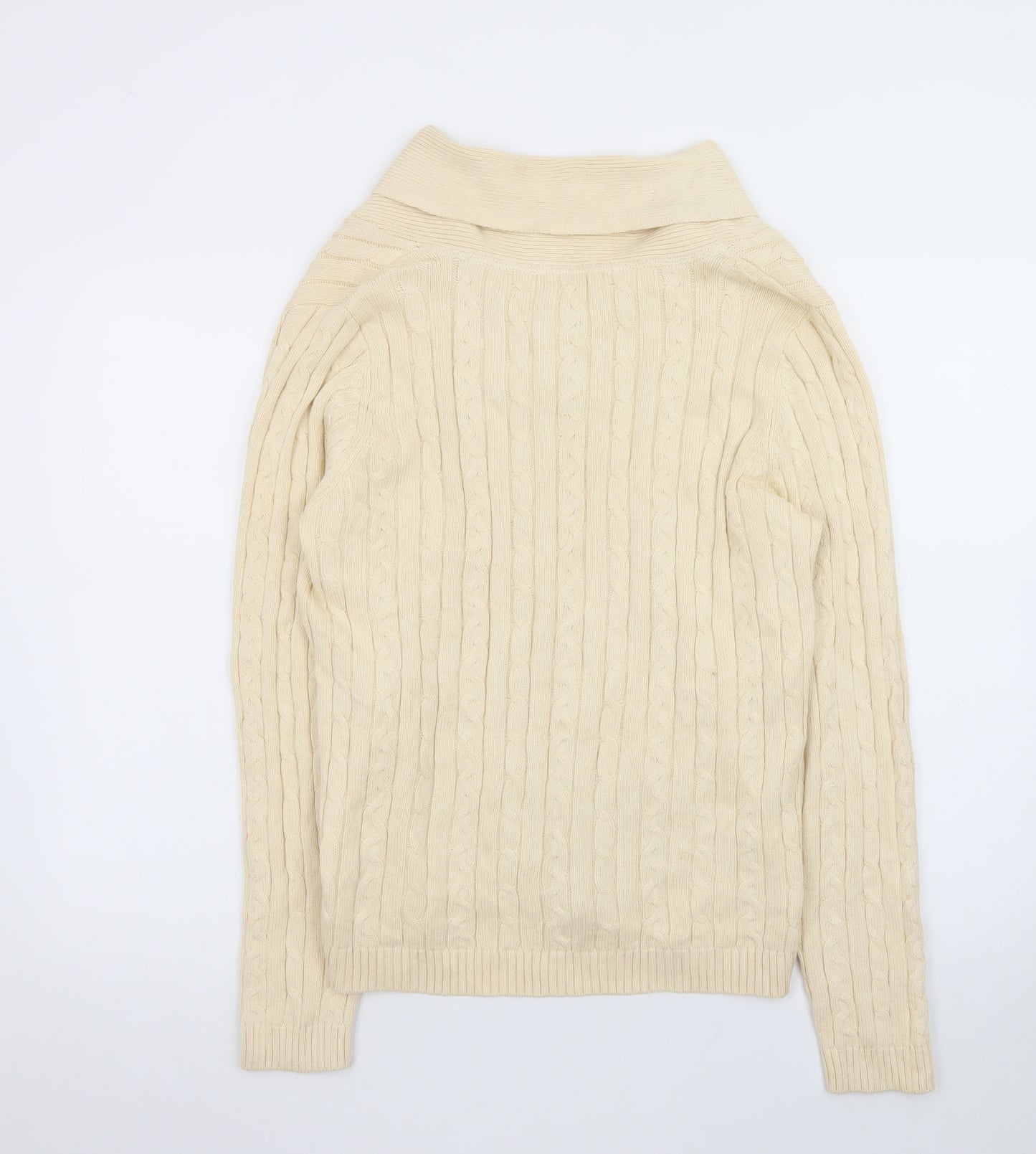 Charter Club Men Beige Cable-Knit Cotton Jumper L Collared Pullover