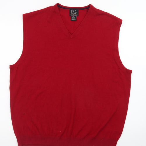 Jos A Bank Men's Red Wool V-Neck Sleeveless Vest Jumper XL