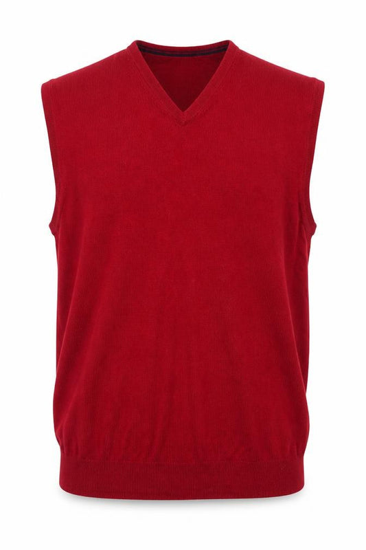 Front view of Jos A Bank Men's Red Wool V-Neck Sleeveless Vest Jumper XL