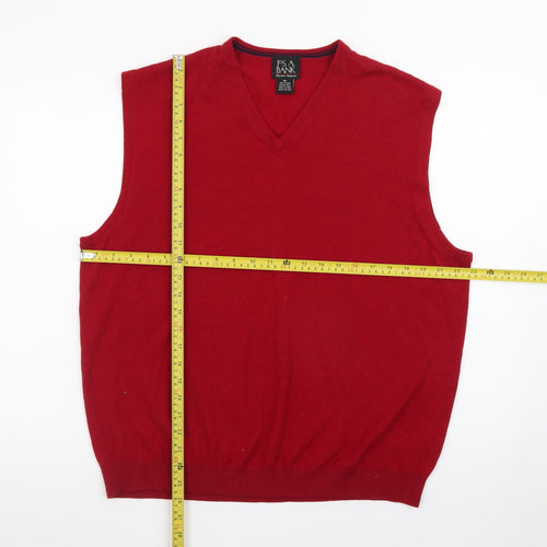 Jos A Bank Men's Red Wool V-Neck Sleeveless Vest Jumper XL