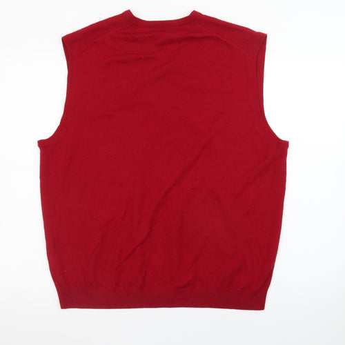 Jos A Bank Men's Red Wool V-Neck Sleeveless Vest Jumper XL