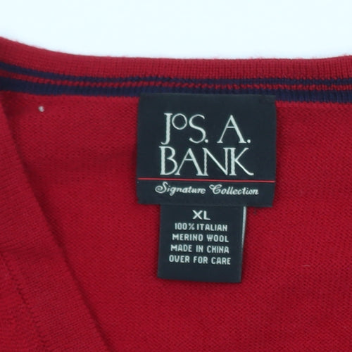 Jos A Bank Men's Red Wool V-Neck Sleeveless Vest Jumper XL