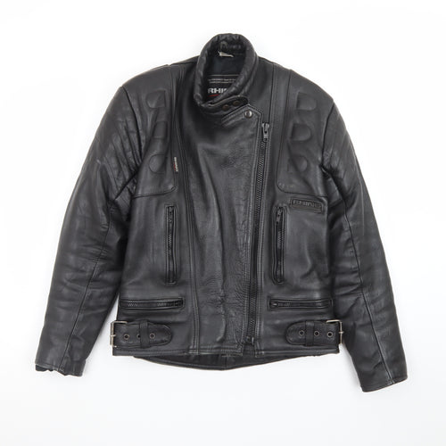 Rhino Womens Black Leather Motorcycle Jacket Size 14 Biker Style