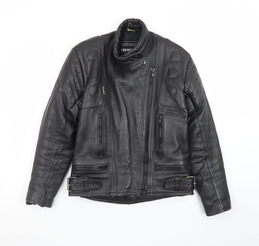 Rhino Womens Black Leather Motorcycle Jacket Size 14 Biker Style