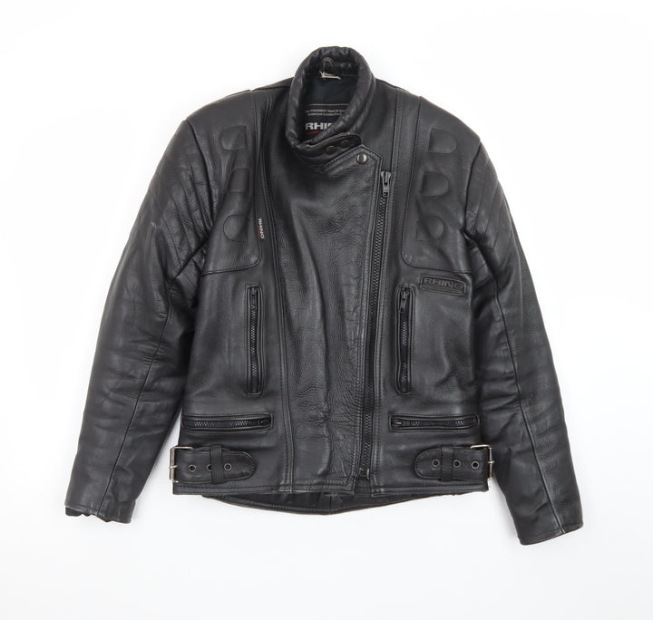 Rhino Womens Black Leather Motorcycle Jacket Size 14 Biker Style