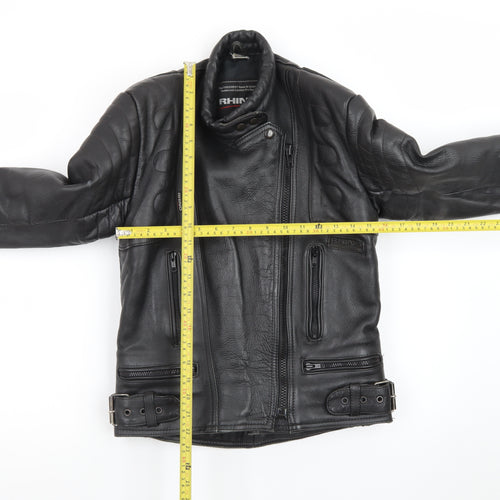 Rhino Womens Black Leather Motorcycle Jacket Size 14 Biker Style
