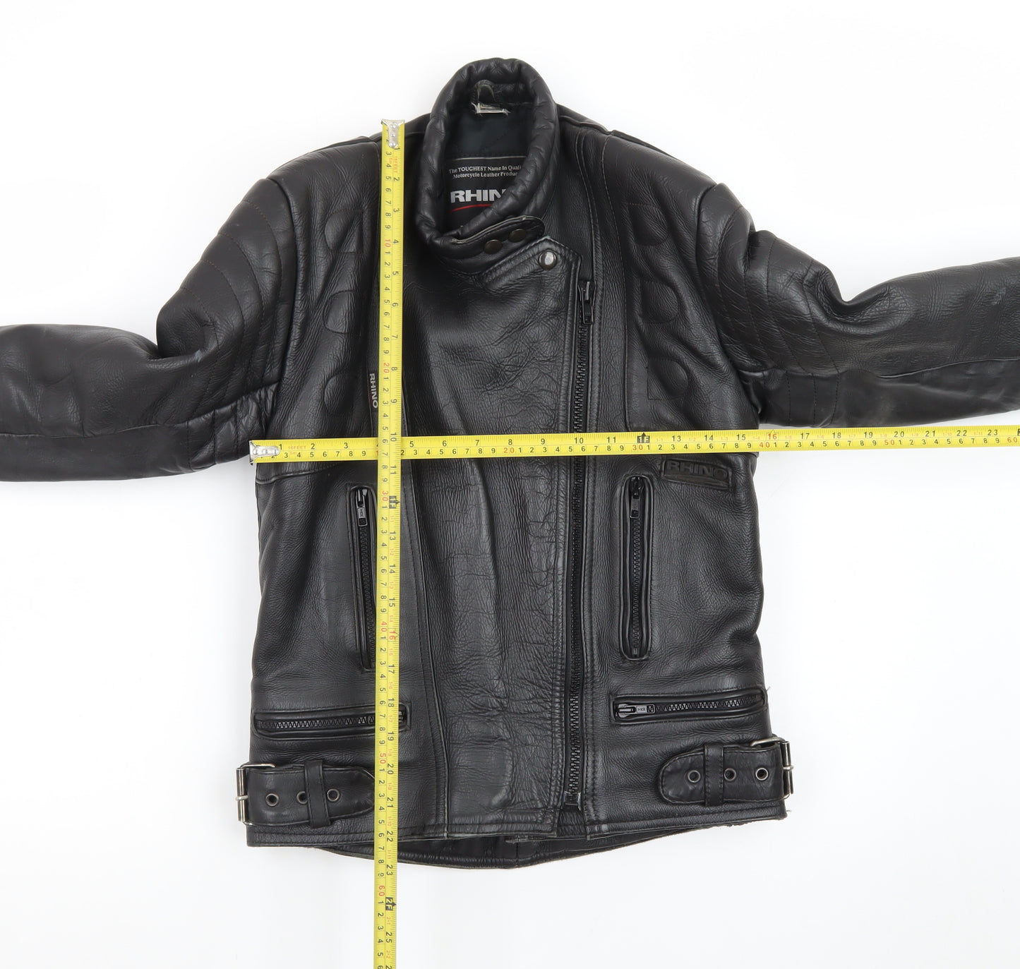 Rhino Womens Black Leather Motorcycle Jacket Size 14 Biker Style