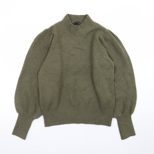 French Connection Women's Green Mock Neck Puff Sleeve Jumper M