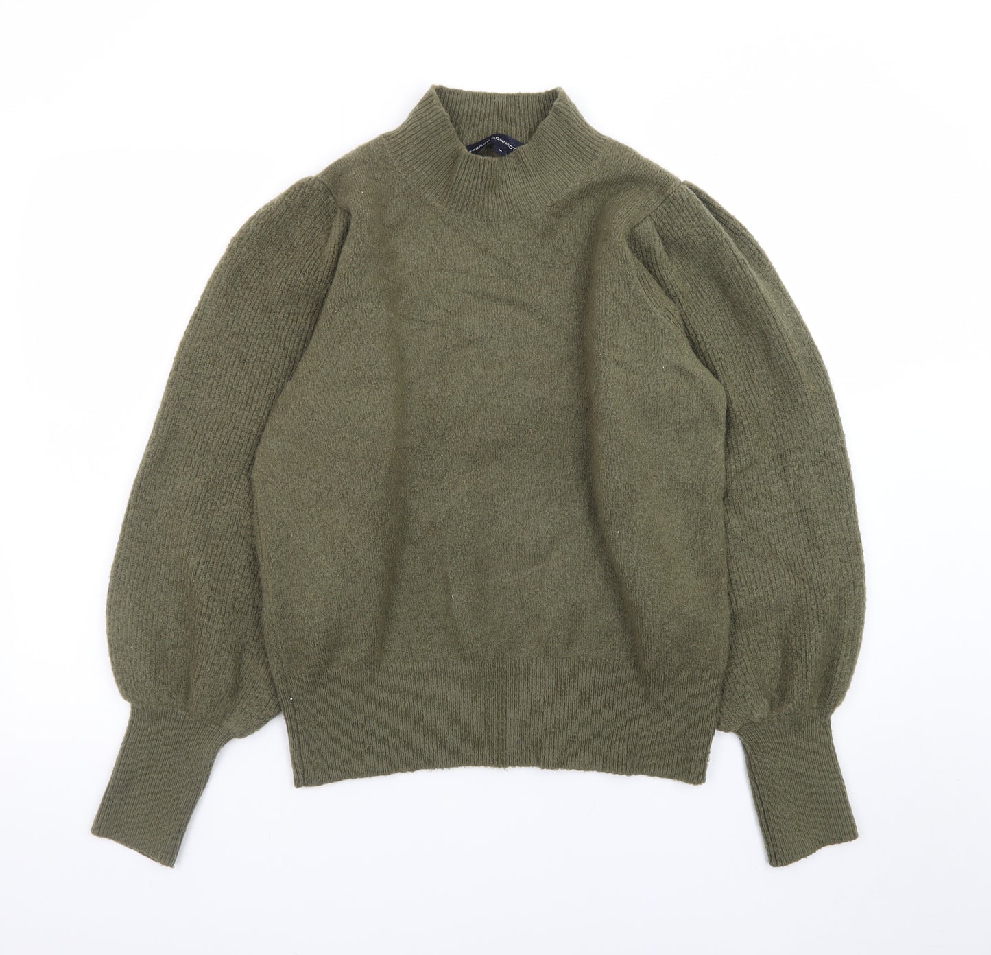 French Connection Women's Green Mock Neck Puff Sleeve Jumper M