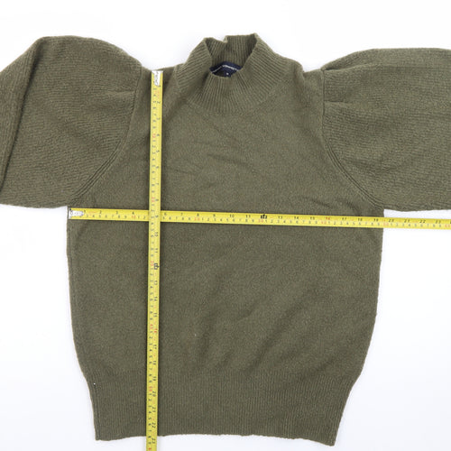 French Connection Women's Green Mock Neck Puff Sleeve Jumper M