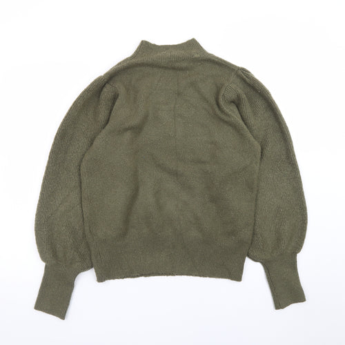 French Connection Women's Green Mock Neck Puff Sleeve Jumper M