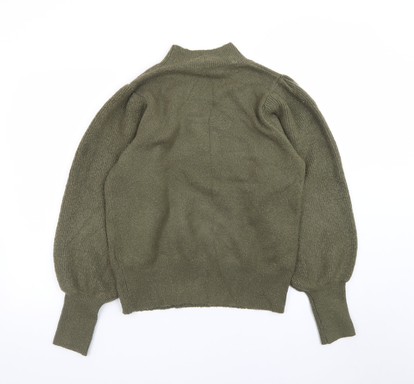 French Connection Women's Green Mock Neck Puff Sleeve Jumper M