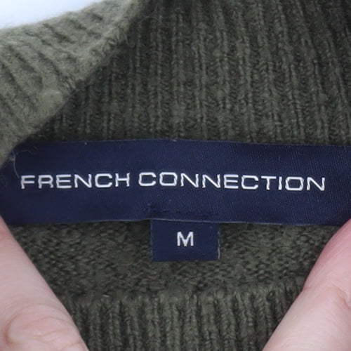 French Connection Women's Green Mock Neck Puff Sleeve Jumper M