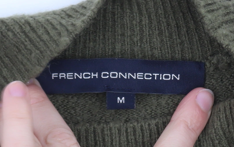 French Connection Women's Green Mock Neck Puff Sleeve Jumper M