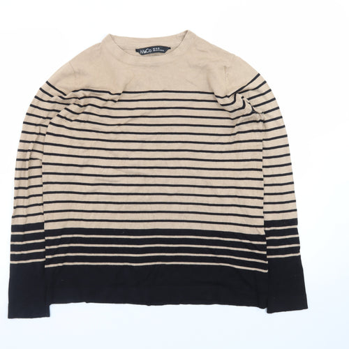 M&Co Women’s Beige Black Striped Cotton Jumper UK 14-16