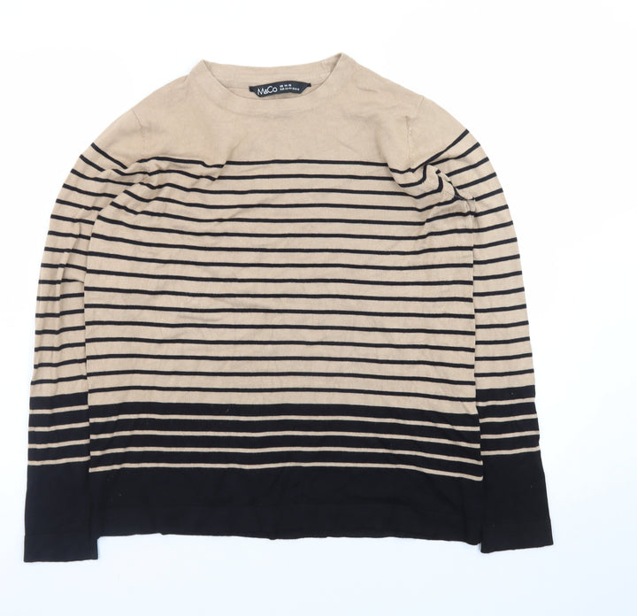 M&Co Women’s Beige Black Striped Cotton Jumper UK 14-16