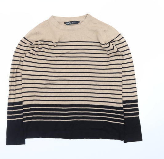 M&Co Women’s Beige Black Striped Cotton Jumper UK 14-16