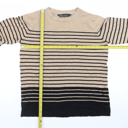 M&Co Women’s Beige Black Striped Cotton Jumper UK 14-16