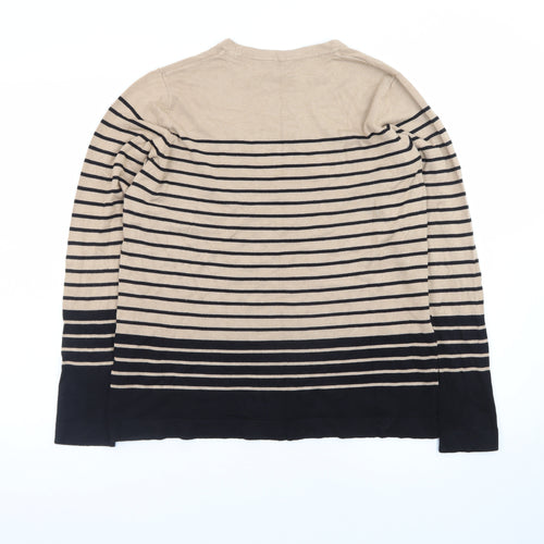 M&Co Women’s Beige Black Striped Cotton Jumper UK 14-16