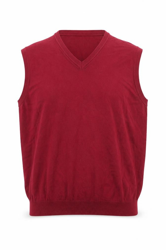 Eddie Bauer Men Red Cotton V-Neck Sleeveless Vest Jumper L
