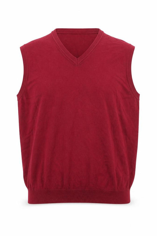 Front view of Eddie Bauer Men Red Cotton V-Neck Sleeveless Vest Jumper L