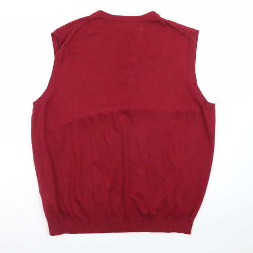 Eddie Bauer Men Red Cotton V-Neck Sleeveless Vest Jumper L