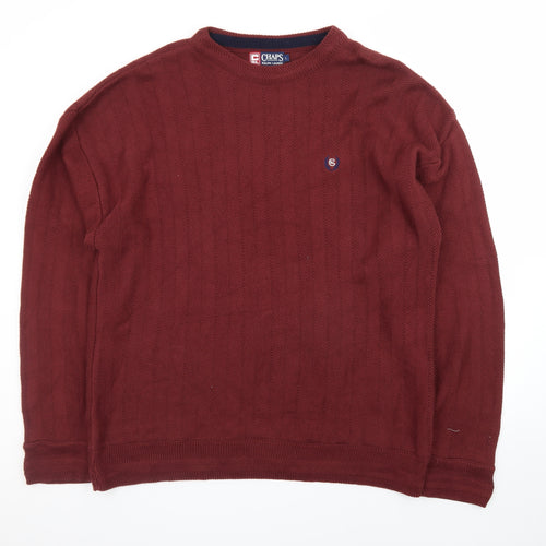 Chaps Ralph Lauren Men's Red Cotton Cable-Knit Jumper L