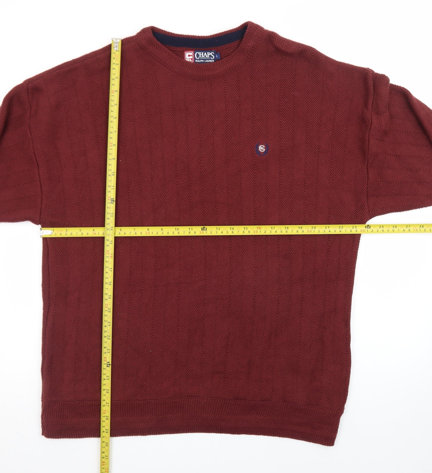 Chaps Ralph Lauren Men's Red Cotton Cable-Knit Jumper L