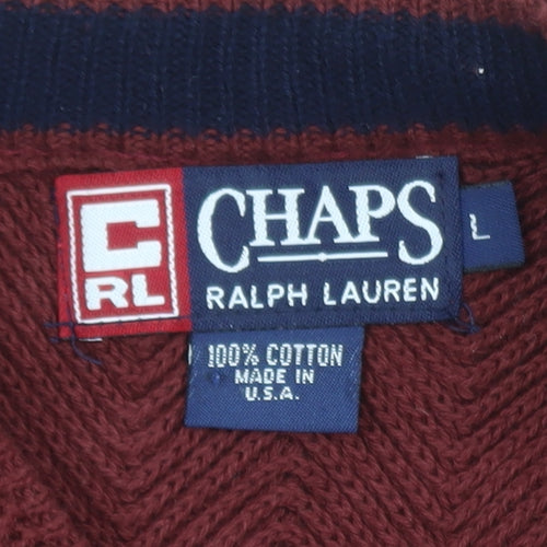 Chaps Ralph Lauren Men's Red Cotton Cable-Knit Jumper L
