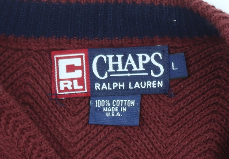 Chaps Ralph Lauren Men's Red Cotton Cable-Knit Jumper L