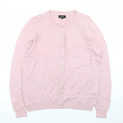 Nicole Miller Women’s Pink Cardigan L Long Sleeve Crew Neck Knit