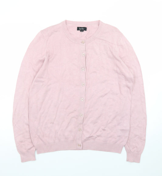 Nicole Miller Women’s Pink Cardigan L Long Sleeve Crew Neck Knit