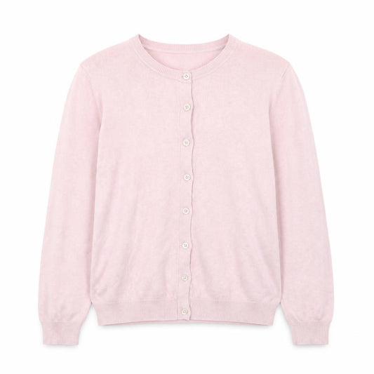 Front view of Nicole Miller Women’s Pink Cardigan L Long Sleeve Crew Neck Knit