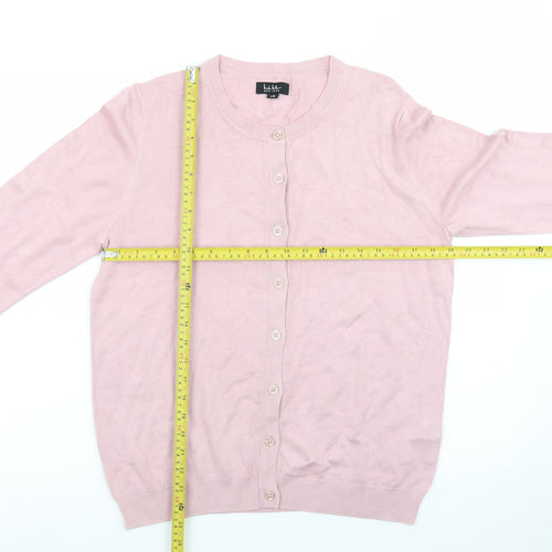 Nicole Miller Women’s Pink Cardigan L Long Sleeve Crew Neck Knit