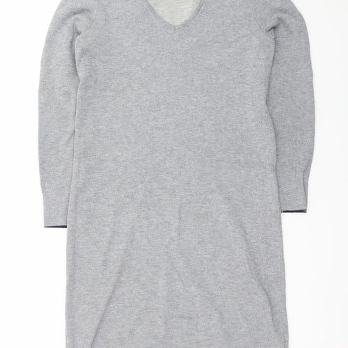 White Stuff Womens Grey Knit V-Neck Sweater Dress Size 10