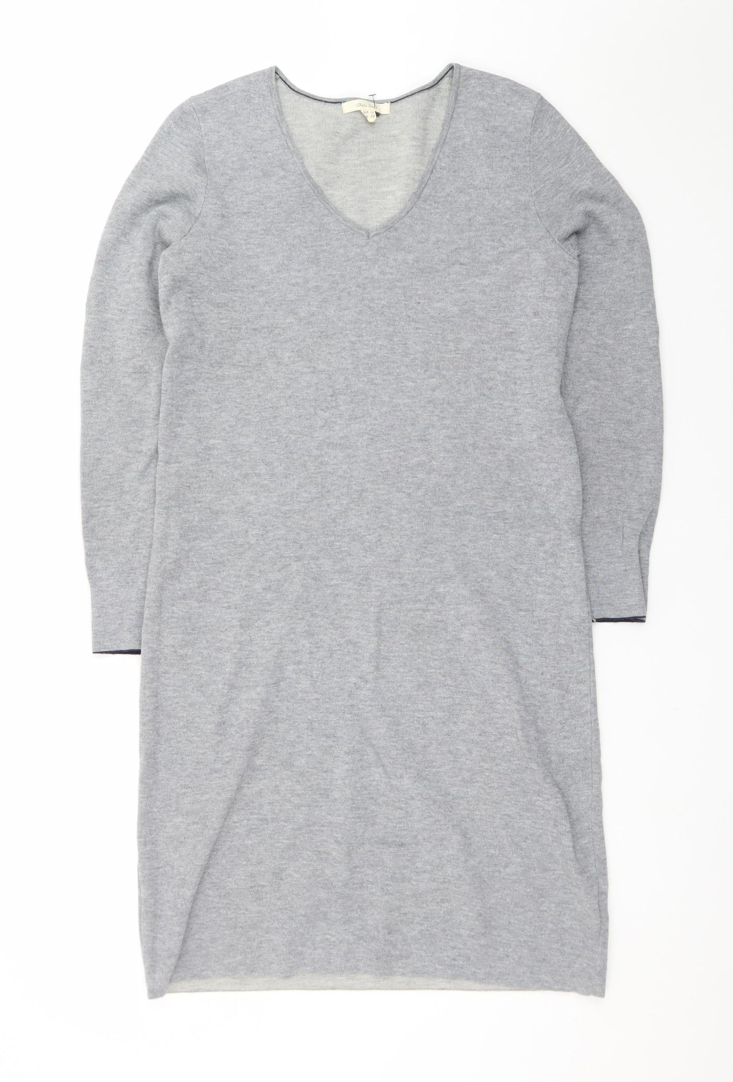 White Stuff Womens Grey Knit V-Neck Sweater Dress Size 10