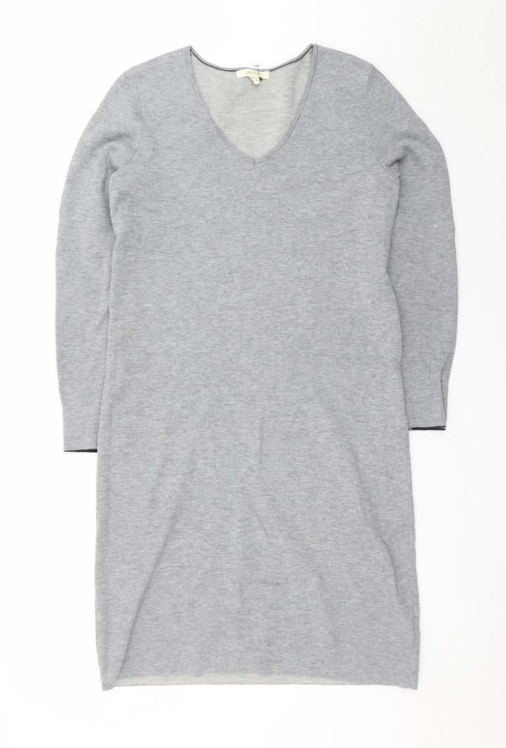 White Stuff Womens Grey Knit V-Neck Sweater Dress Size 10
