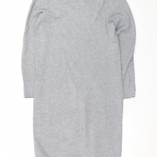 White Stuff Womens Grey Knit V-Neck Sweater Dress Size 10