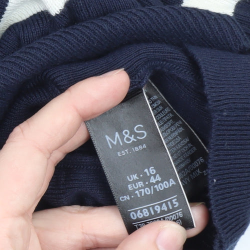 Marks and Spencer Women’s Blue Striped High Neck Jumper UK 16