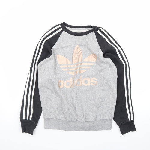 Adidas Womens Grey Long Sleeve T-Shirt Size 8 Raglan Crew Neck