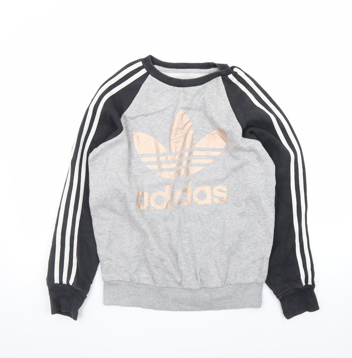 Adidas Womens Grey Long Sleeve T-Shirt Size 8 Raglan Crew Neck