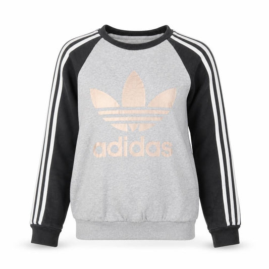 Front view of Adidas women’s grey long sleeve t-shirt, size UK 8, raglan crew neck