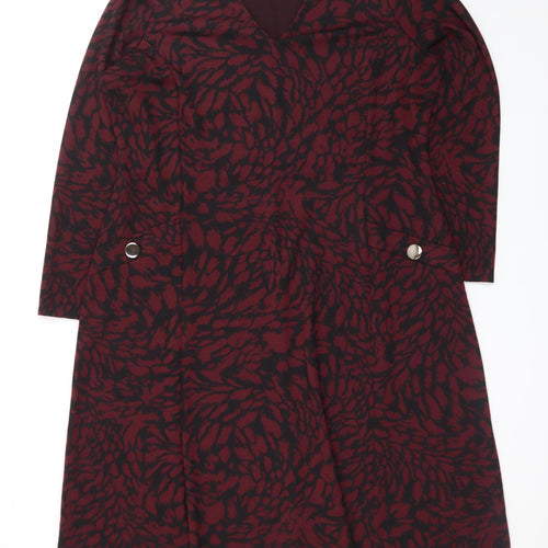 Wallis Women Red Black Knee Length A-Line Jersey Dress Size 18