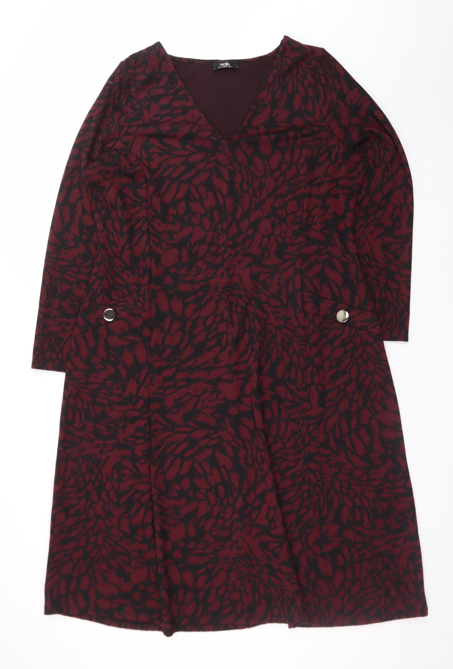 Wallis Women Red Black Knee Length A-Line Jersey Dress Size 18
