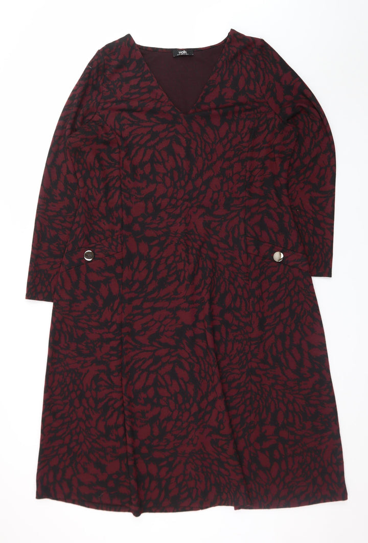 Wallis Women Red Black Knee Length A-Line Jersey Dress Size 18